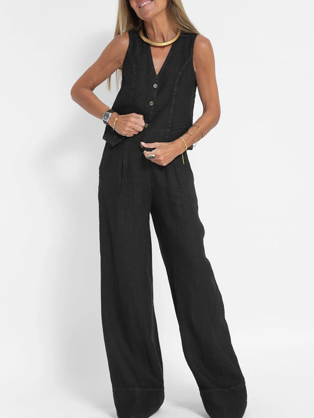 Aira - Ensemble Gilet Boutonné & Pantalon Large