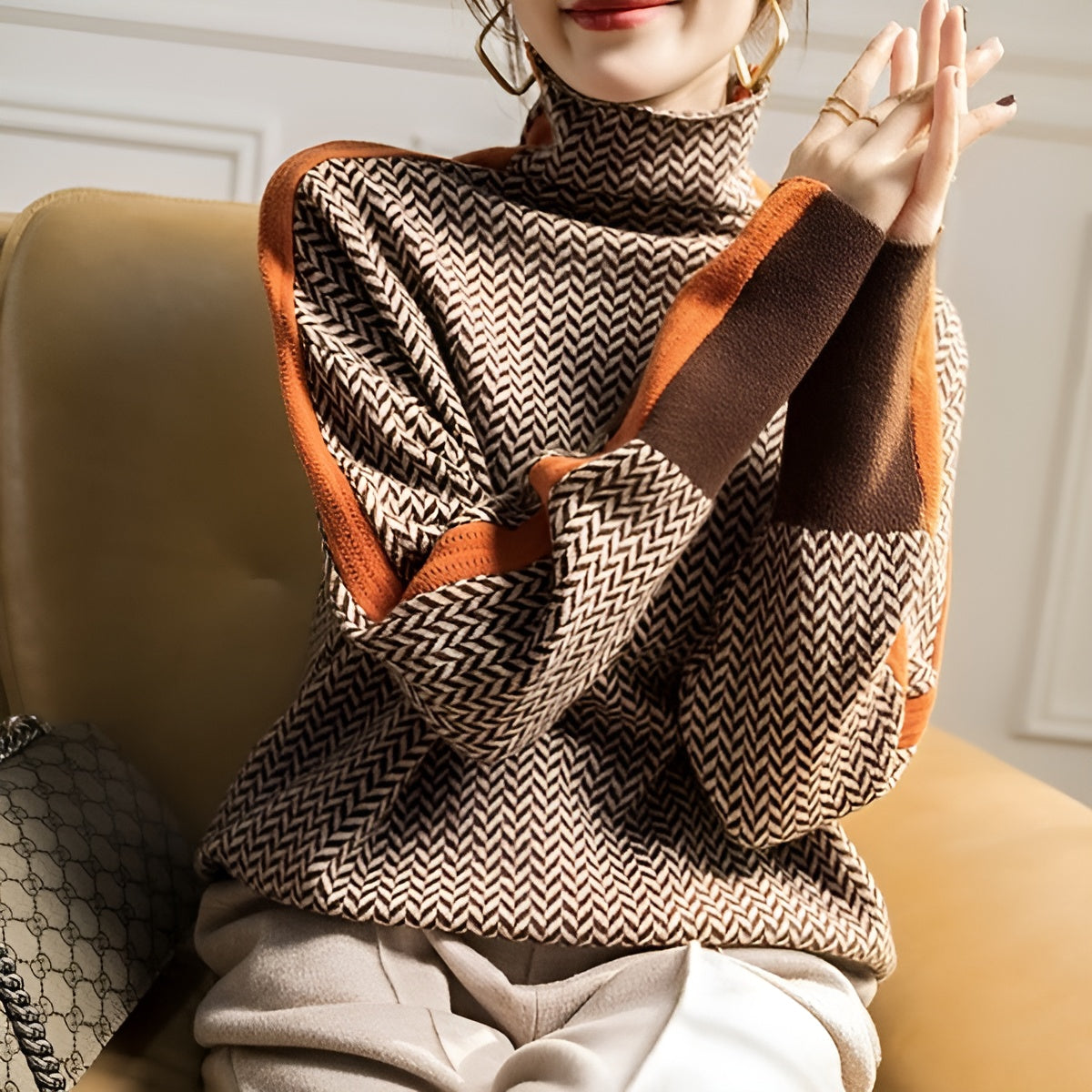 Pull Aurélie™ | Col Haut à Rayures Contrastées