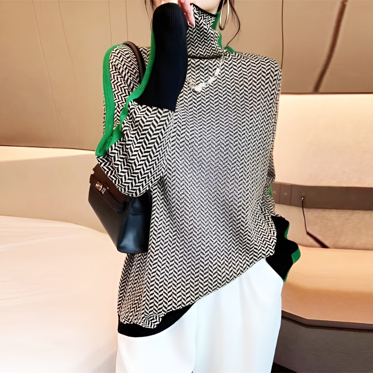 Pull Aurélie™ | Col Haut à Rayures Contrastées