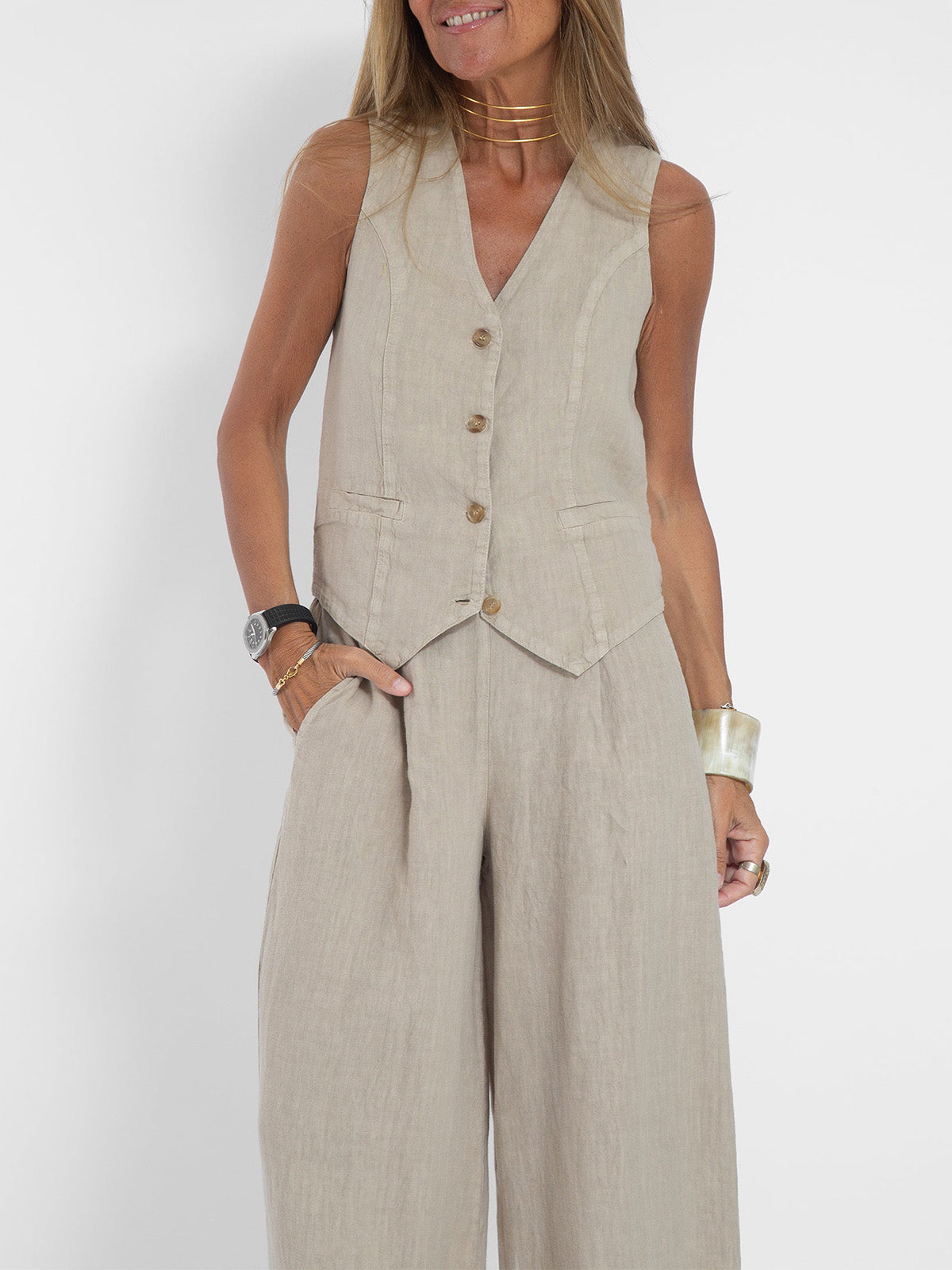 Aira - Ensemble Gilet Boutonné & Pantalon Large